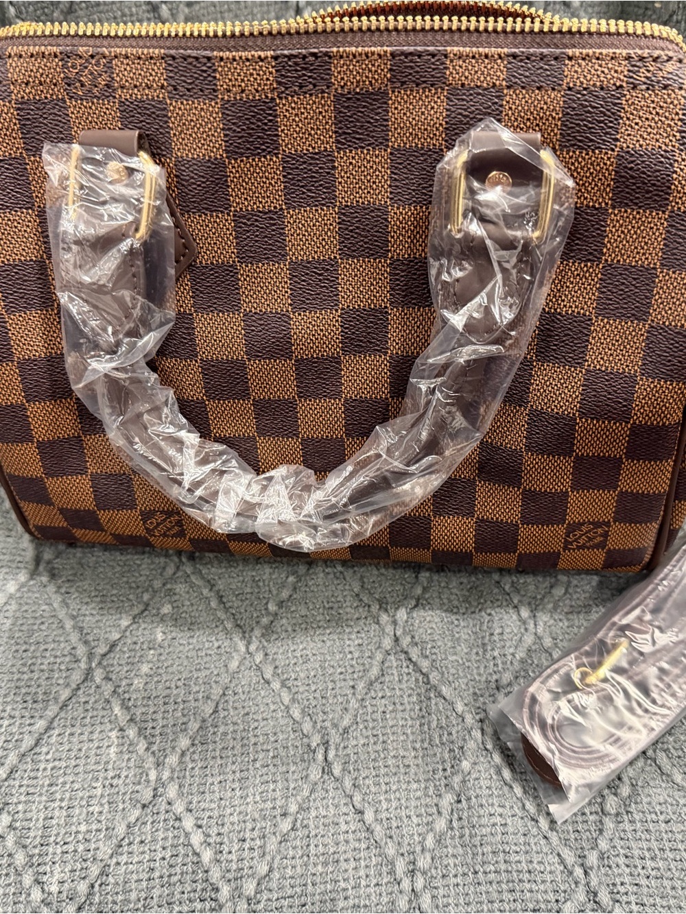 Doop Brown Checkered Satchel Handbag 25cm